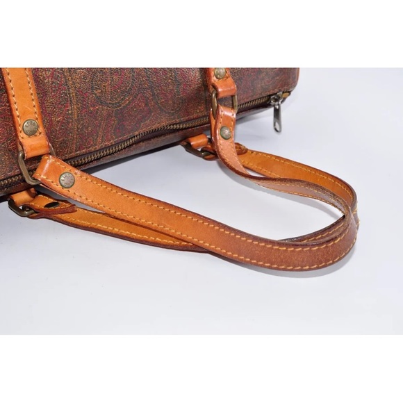 ETRO Paisley Mini Boston Bag PVC Leather Wine Red Brown Used Authentic EUC - Picture 8 of 12